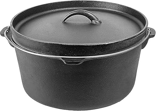 Cuisiland 20QT Cast Iron Dutch Oven with Lip Lid & Bail Handle – Extra Large Pre-Seasoned Campfire Pot for Outdoor Cooking, Baking, Roasting & Stews – Heavy-Duty Cookware for Camping & Backyard Use
