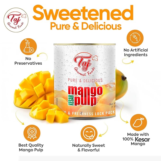 TAJ Kesar Mango Pulp Puree | Great for Lassi Shake | 30-Ounce (850g)