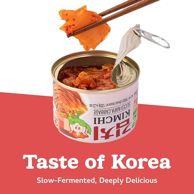 DELIEF Sliced Spicy Kimchi - Authentic Korean Napa Cabbage, Vegan, Gluten-Free, Shelf-Stable Canned, No Preservatives, 5.64 oz/160 g (4 Packs)