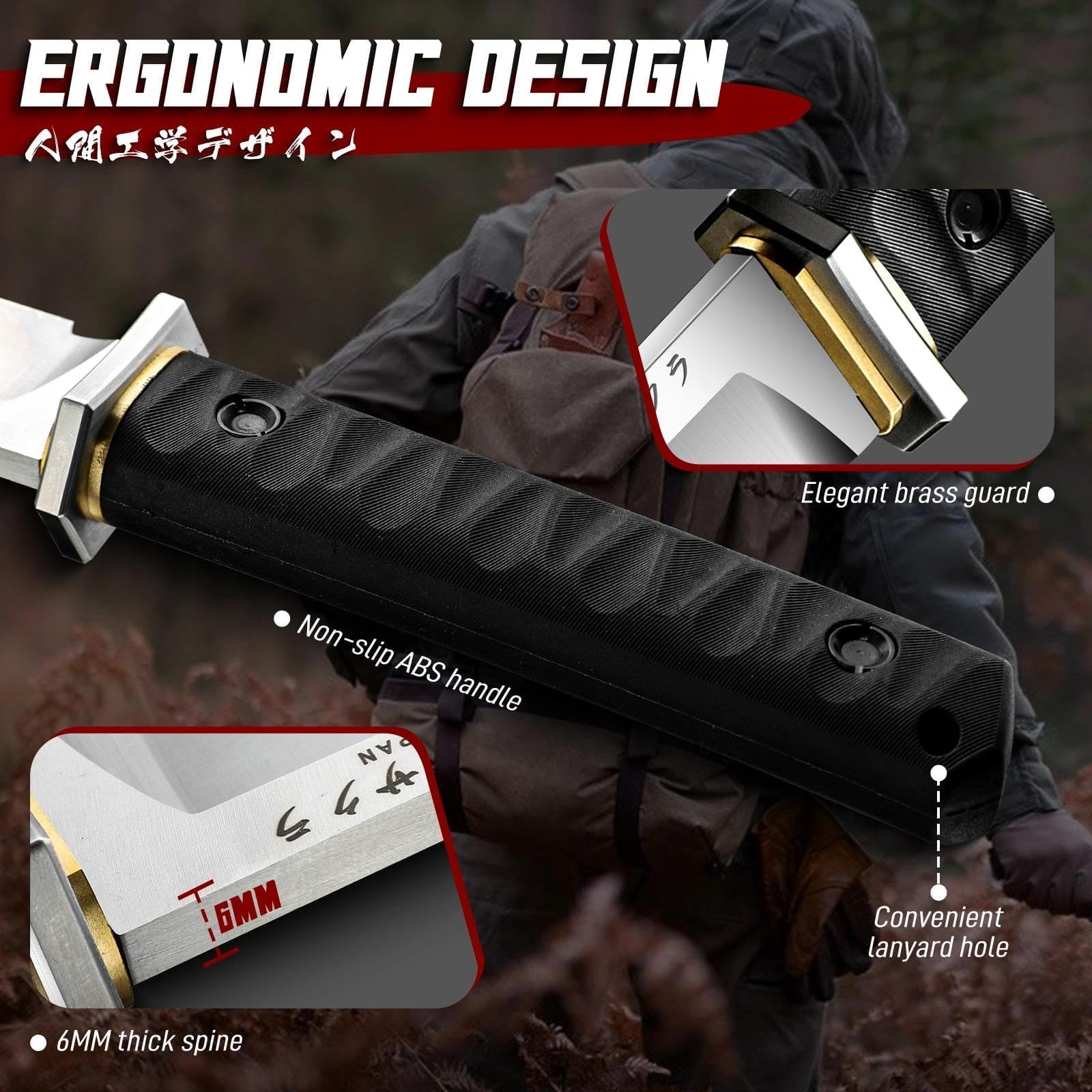 Freelander Japanese Fixed Blade Knife with Sheath, Heavy Duty Machete Knife