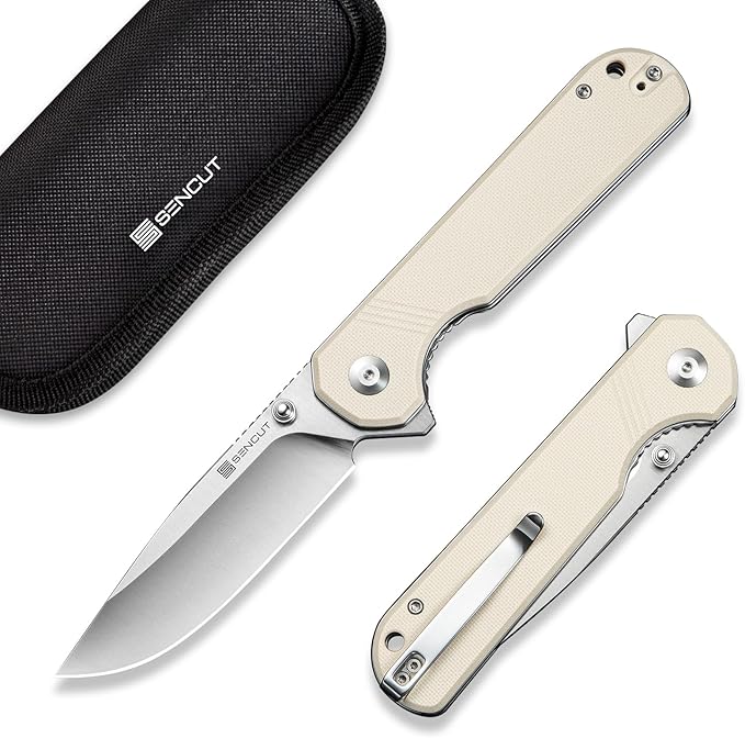 SENCUT Aetheris Pocket Knife, EDC Folding Knife with 3.68'' 9Cr18MoV Blade & G10 Handle, Reversible Clip for Camping Hiking S24095-1 (Ivory)