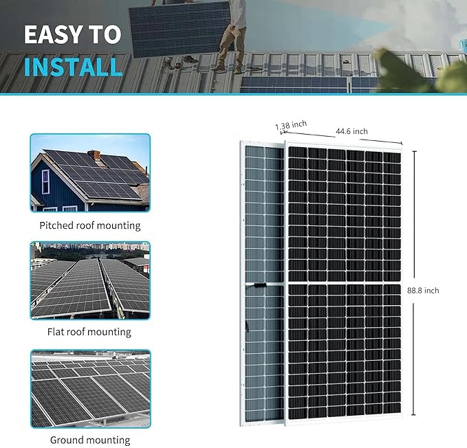 31PCS Solar Panels 550W Bifacial Mono 21.5% High-Efficiency Solar Module PV Power Charger for Home Roof and Various Other Off-Grid Applications