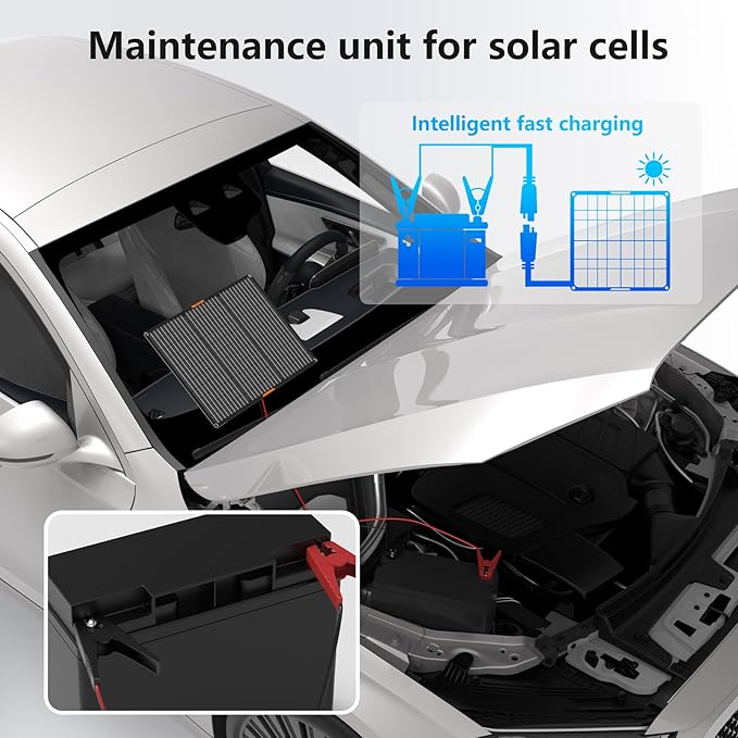 Solar Panel 50W 12V Solar Car Battery Charger Maintainer Portable Waterproof Power Solar Trickle Charger for Car Boat Automotive RV with Alligator Clip