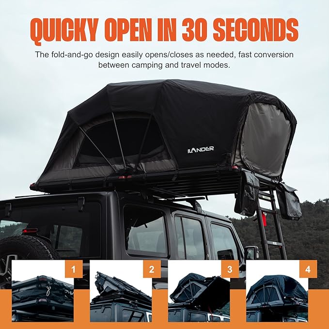 ILANDER Rooftop Tent, Hard Shell, SUV & Truck Camping, Foldable Rooftop Tent with Ladder, Waterproof & UV-Resistant 2-3 Person, 1.4M