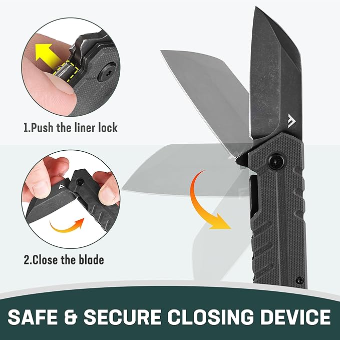 FLISSA 4.5" G10 handle folding knife, FLISSA Folding Knife, 4" Small Pocket Knife with Bottle Opener and Slotted Screwdriver, Dual Craftsman Handle, EDC Pocket Knife for Hunting, Survival, Camping and Outdoor Activities, Black