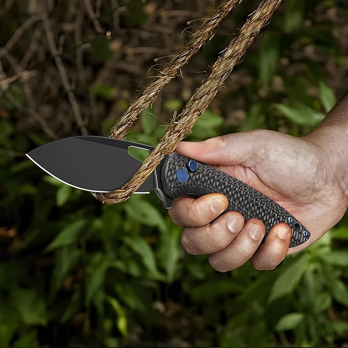 Pocket Knife, 3.1" Unique S35VN Blade Folding Knife with Button Lock, EDC Knife with Carbon Fiber Handle for Camping, Survival, Best Gift for Men Women-COBRA series