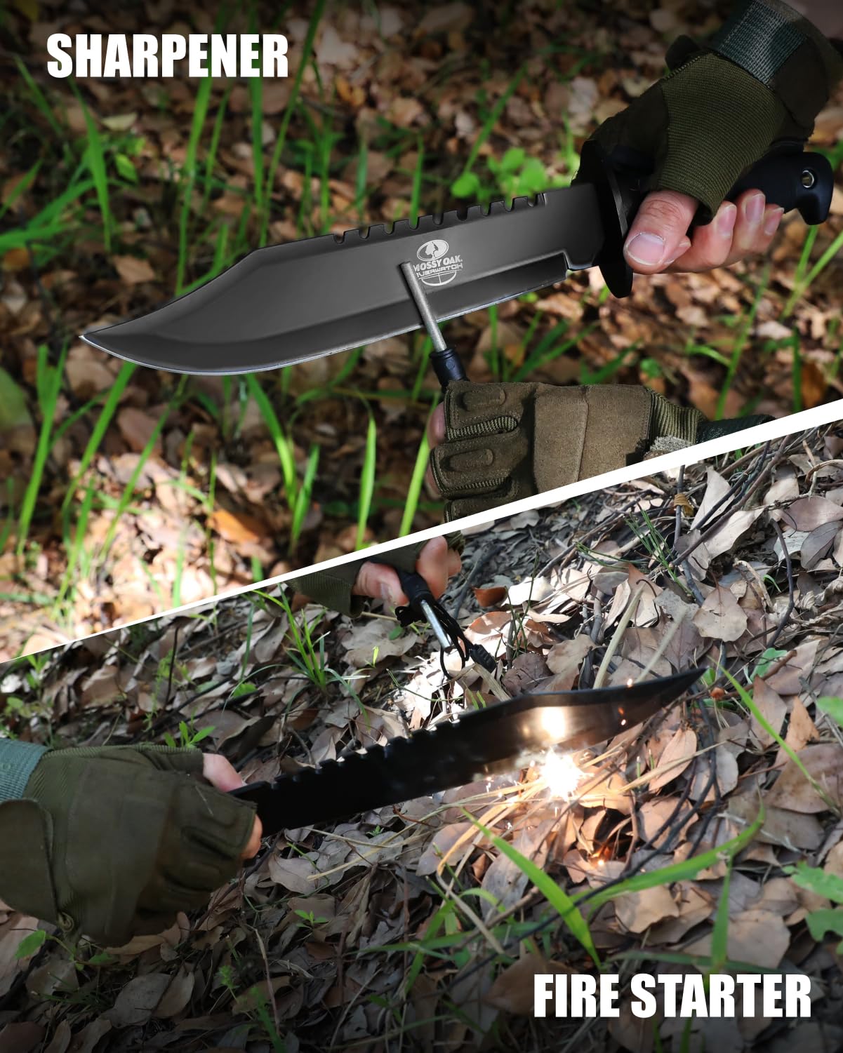 Mossy Oak 15-inch Survival Knife with Sharpener and Fire Starter