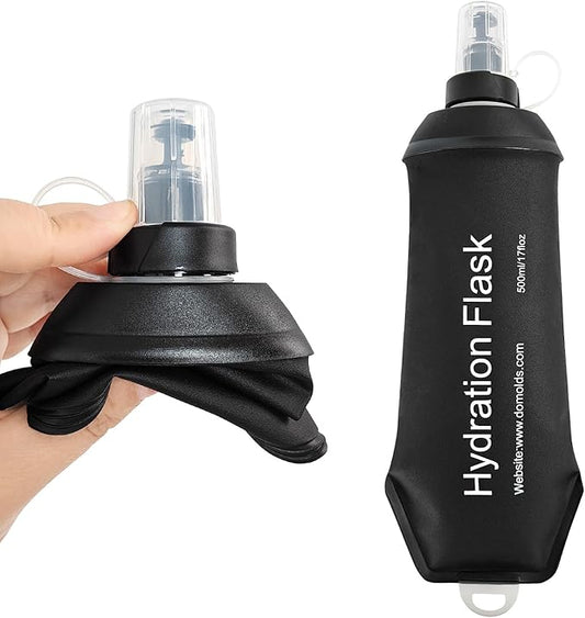 500ml Soft Flask, Soft Water Bottle for Hydration Packs, Running, Hiking, Cycling and Climbing - Black