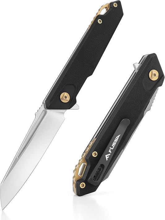 FLISSA Folding Pocket Knife, EDC Knife with D2 Steel Blade and G10 Handle, Pocket Clip, Suitable for Camping, Hiking, Fishing, Daily Use, Outdoor Activities(Black)