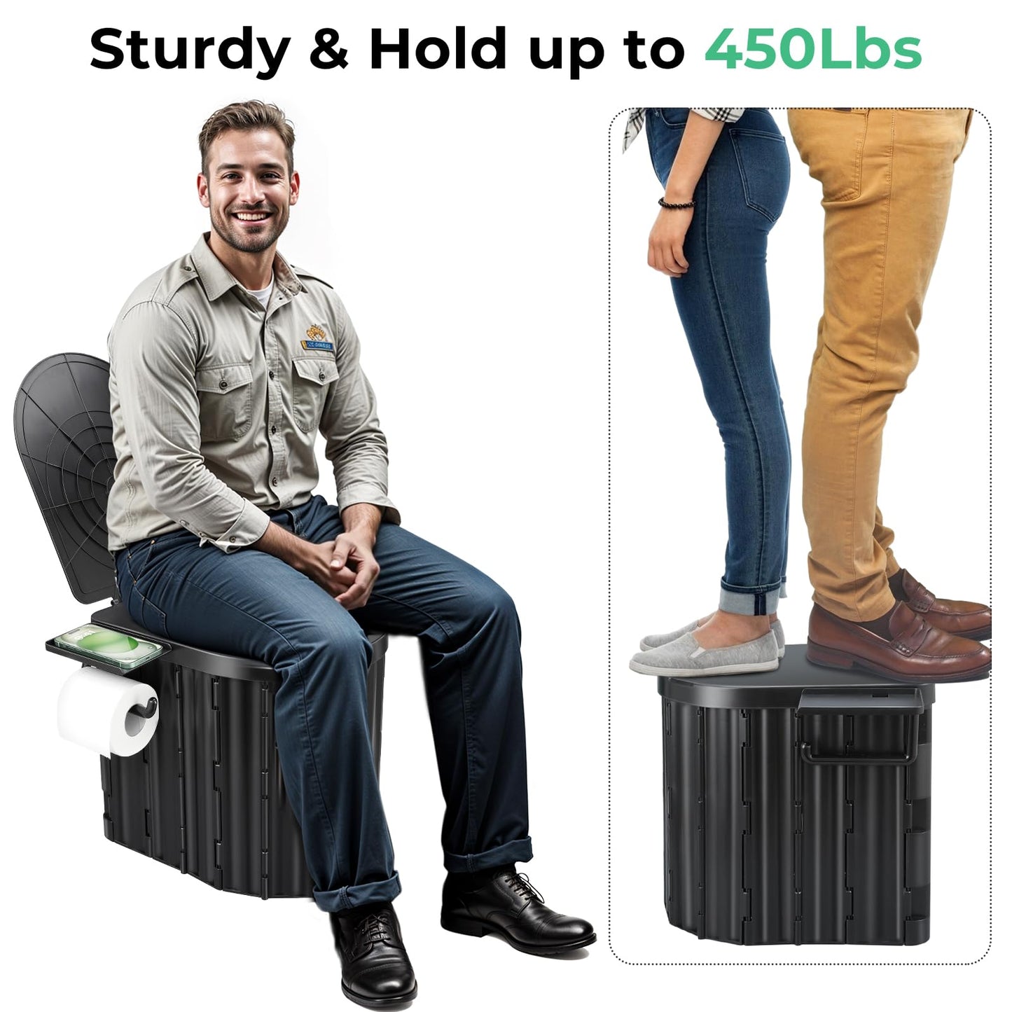 Sckee Camping Toilet, Portable Toilet for Adults, Portable Travel Folding Toilet with Lid and Paper