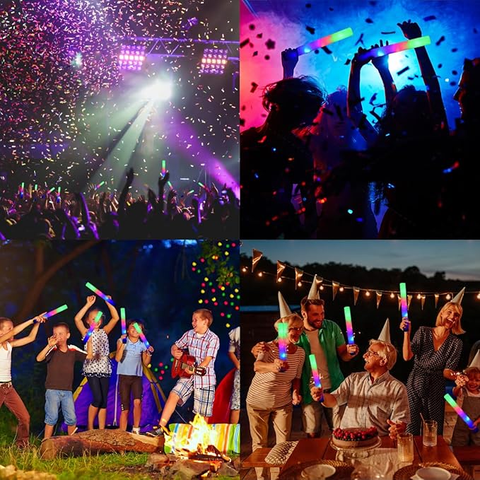M.best 100 Pack LED Light Up Foam Sticks with 3 Modes, Glow in The Dark Wands Party Supplies for Birthday,Wedding, Christmas, Halloween,Raves, Concert