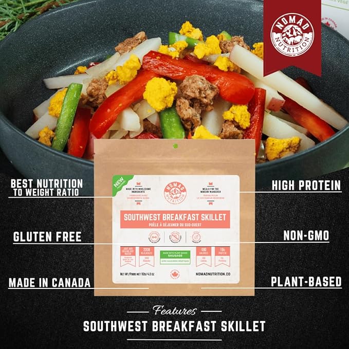 Nomad Nutrition Southwest Breakfast Skillet | Instant Freeze Dried Backpacking & Camping Food | Plant-Based, Non-GMO Hiking Meals with High-Energy, Vegan, Gluten-Free | 112g - 1 Pack