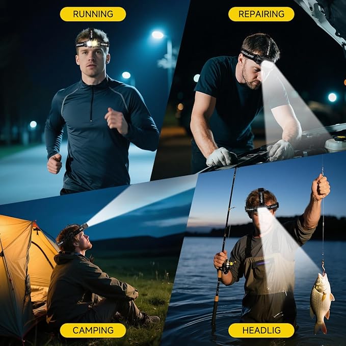 iToncs Rechargeable Headlamp Super Bright High Lumens, LED Head Lamp with 5 Modes, Detachable, 120° Adjustable Head Lights for Forehead, Waterproof Hard Hat Headlamp for Adults Camping Hunting Hiking