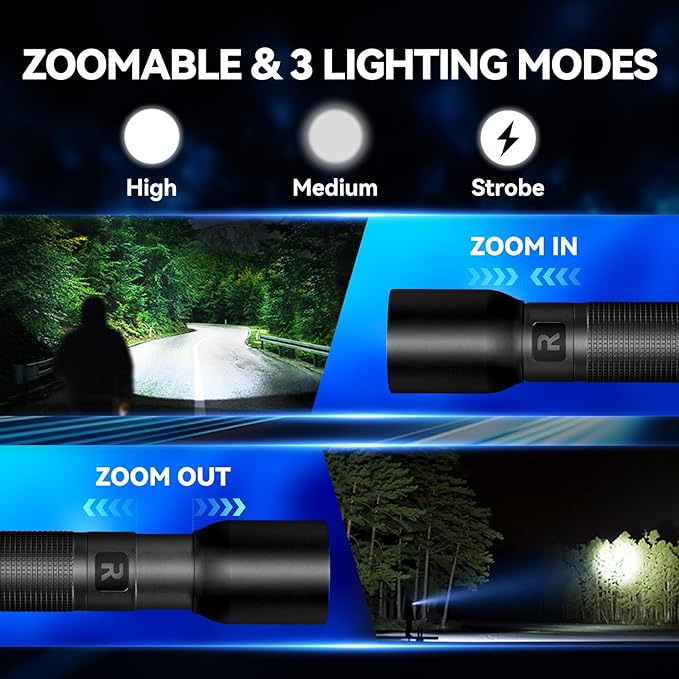 Rechargeable Flashlights High Lumens with Magnetic Base 10000 Lumen Bright LED Tactical Flashlight 3 Modes Zoomable Waterproof Compact Handheld Flash Light for Home Camping Outdoor Repairing