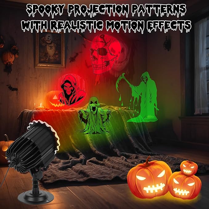 Halloween Projector Light Outdoor Waterproof – Color 3D Ghost Projection Decorations Lights with Wall & Ground Mount, US Plug, HD Spooky Animation for Yard, Window, Party, Garden, 2025 Halloween Decor