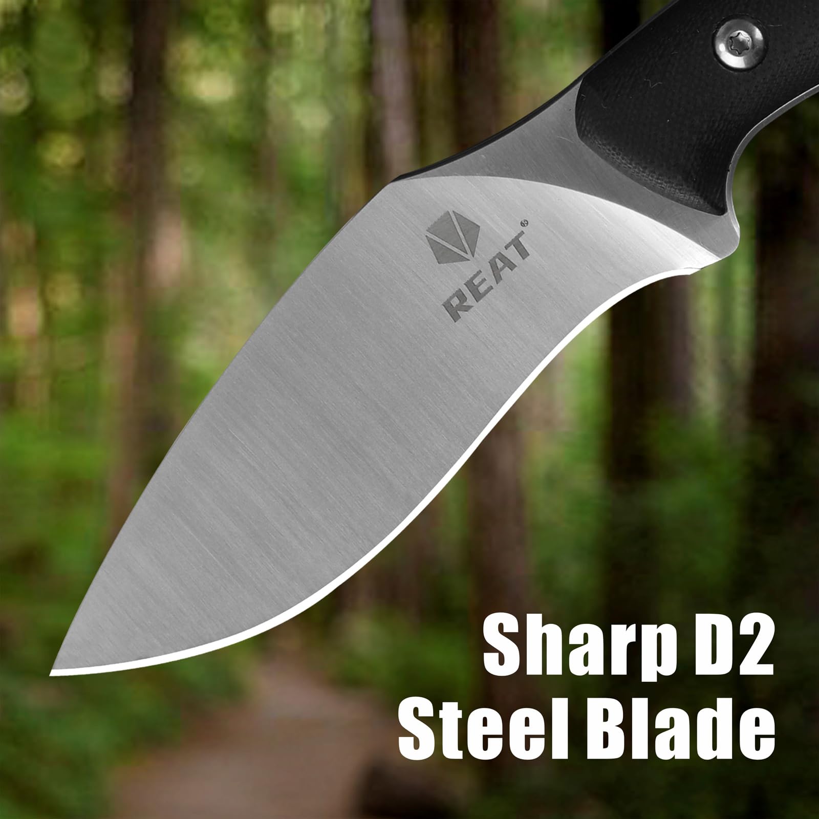 REAT Fixed Blade Knife with Kydex Sheath,4" D2 Steel Blade,Ergonomic G10 Handle for EDC Hunting