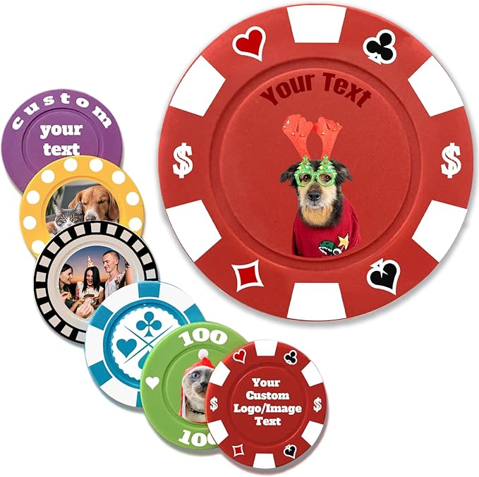 Custom Poker Chips Personalized Plastic Poker Chips with Logo Funny Parties Chips Print Your Photo or Text Golf Ball Markers for Putting Green red