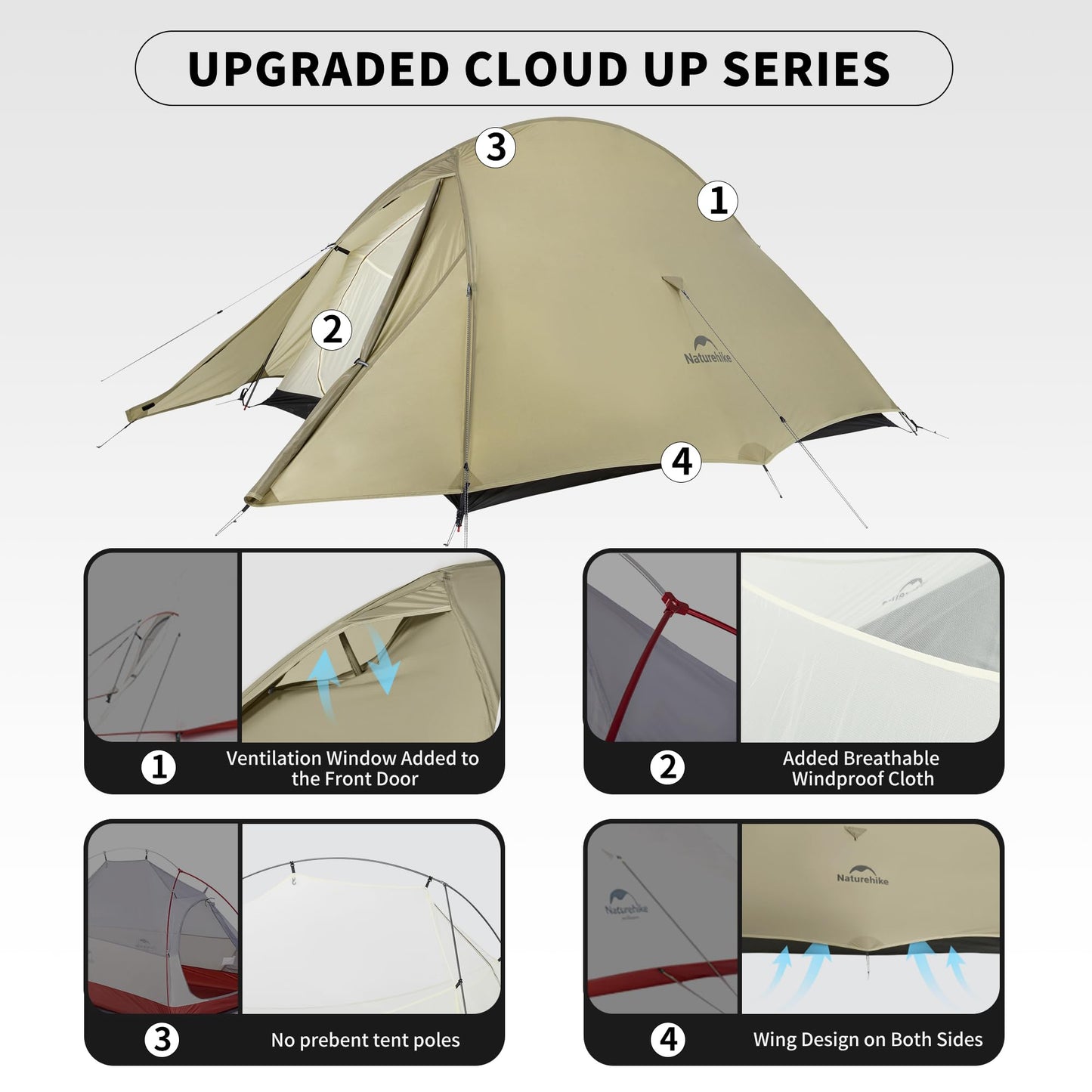 Naturehike Cloud up Pro 2 Person Tent, Double Layer Waterproof Two Person Tent,Ultralight 2 Person