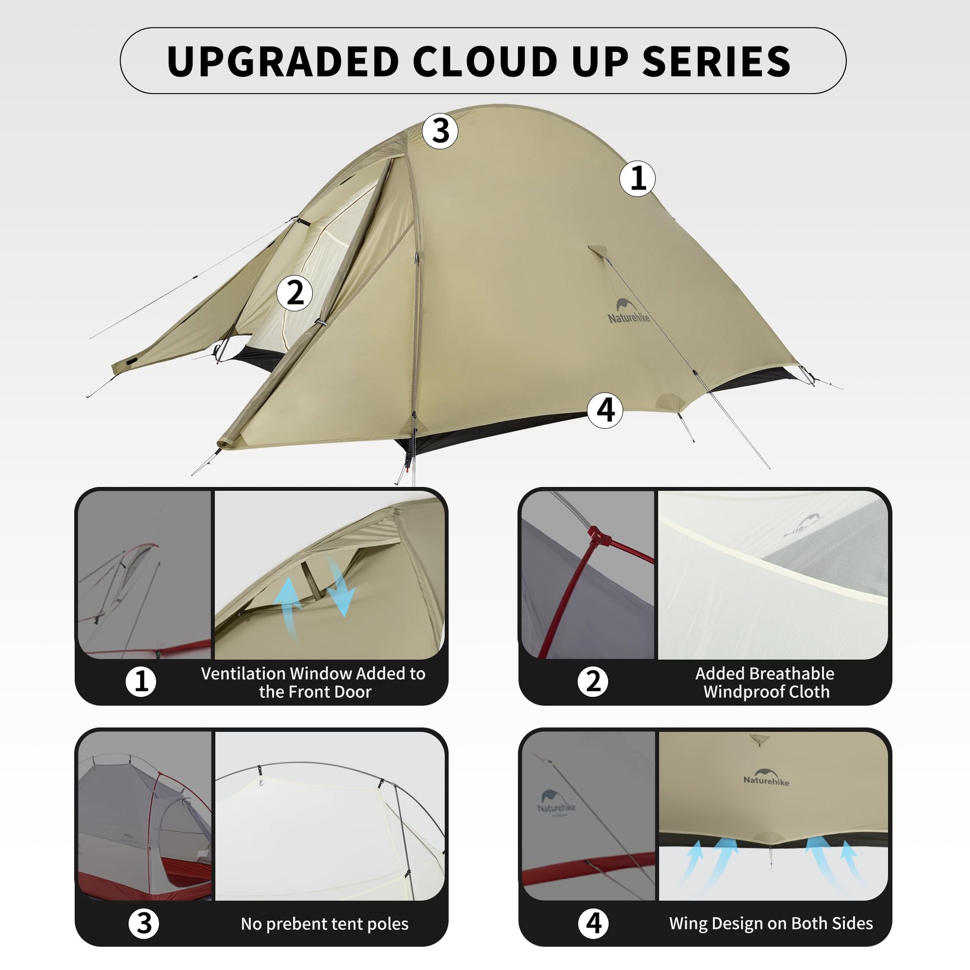 Naturehike Cloud up Pro 2 Person Tent, Double Layer Waterproof Two Person Tent,Ultralight 2 Person