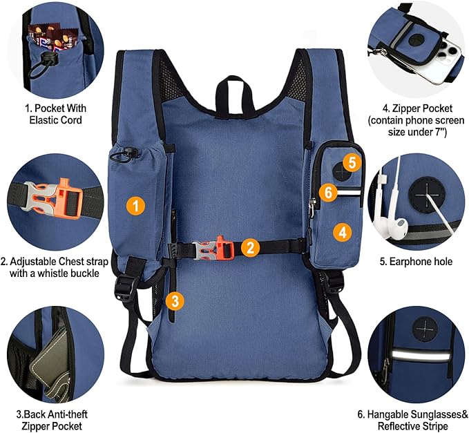 Seektop 15L Small Hiking Backpack for Women Men, Lightweight Hiking Packable Daypack with Phone Pocket for Travel Camping (Dark Blue)