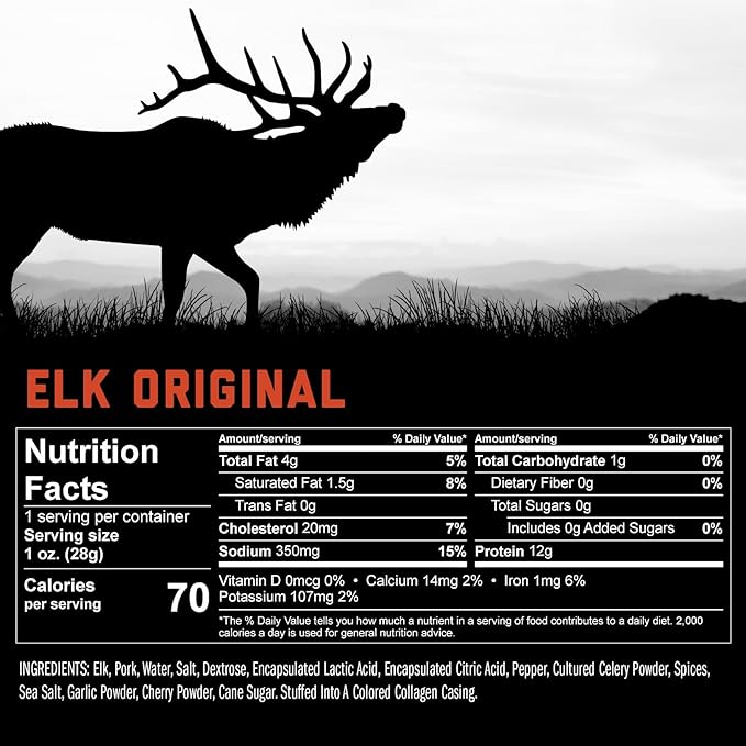 ICON Meats Elk and Pork Snack Sticks - Original Flavor - 24 Pack of Individually Wrapped Jerky Meat Sticks, USDA Approved, All Natural, Diet Friendly, High Protein, Low Calorie, Sugar Free