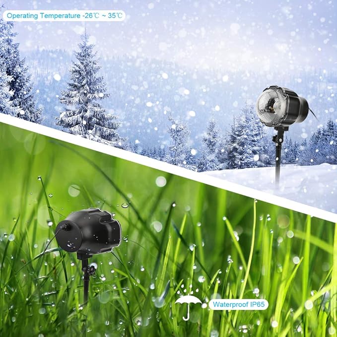 Elec3 Christmas Snowfall LED Projector Outdoor, Waterproof Rotating Snow Projection Snow Decorative Projector Lights with Timer, Remote for Halloween Party, Wedding, Garden, Xmas Decoration