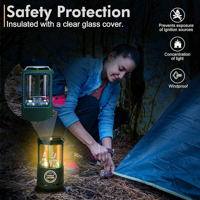 Candle Lantern, Camping Gear for Campers and Emergency Use, Without Candles (Green)