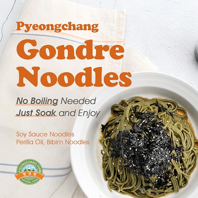 Pyeongchangfarm Natural Food Pyeongchang Gondre Noodles, Non fried Cold Noodle, Korean Food 곤드?ˆ국??300g (10.58oz) - Soy Sauce