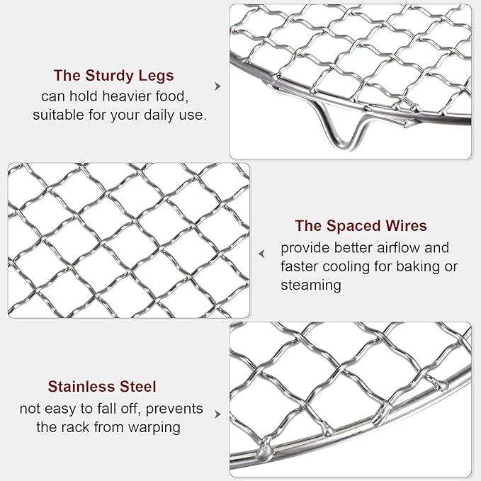 HARFINGTON Round Cooking Rack 10.6-inch 201 Stainless Steel Cross Wire Barbecue Grill Net with 20mm Legs for Cooking Baking Steaming BBQ