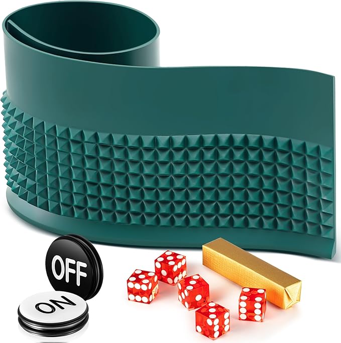 Leyndo Craps Tabletop Game Set, Includes 48"x11" Rubber Craps Diamond Pyramid Bumper, Casino Grade AAA 19mm Dice, 3 Inch On/Off Buttons for Casino Poker Nights(Green)