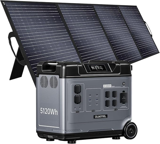 OUKITEL 5120Wh Large Capacity Solar Generator,Portable Power Station P5000 With 400W Solar Panel, 5 * 2200w AC Output (4000W Surge),1000W MPPT Solar for Emergency, Home Backup, RV, Camping