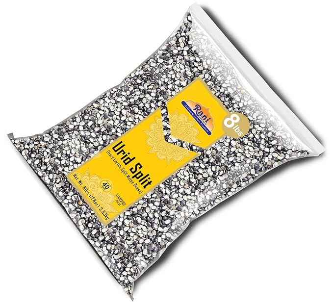 Rani Urid/Urad Split Chilka (Split Matpe Beans with Skin) Indian Lentils 128oz (8lbs) 3.63kg Bulk ~ All Natural | Gluten Friendly | Non-GMO | Kosher | Vegan | Indian Origin
