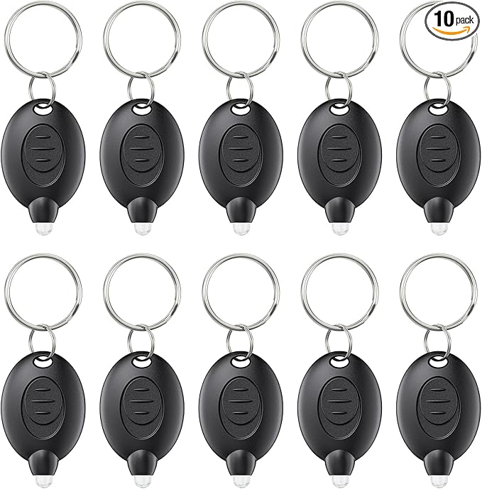 Uniclife 10 Pack LED Keychain Flashlight Mini LED Keychain Light 12 Lumen Portable Ultra Bright Battery Powered Key Ring Torch for Outdoor Camping Hiking and Emergency Lighting, Black Shell