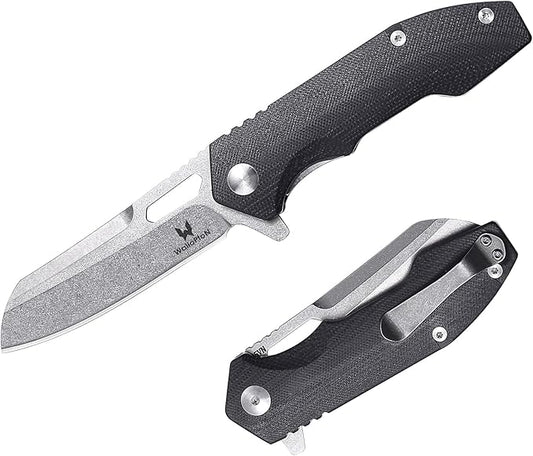 Camping Folding Knife - S35VN Powder Steel G10 Handle Comfortable Grip - Great for Cutting Hunting Hiking Survival, Father’s Day Gifts for Men Husband Dad. Include Sheath & Screwdriver
