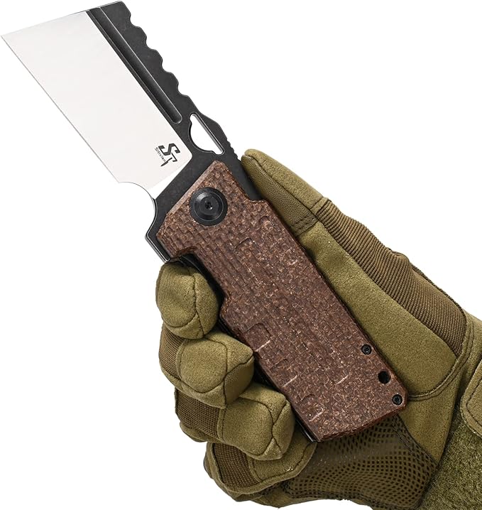 Sitivien ST155 Folding Knife,Sandvik 14C28N Steel Blade,Micarta Handle EDC Tool Knife Pocket Knife for Fishing,Camping,Hiking(Brown) …