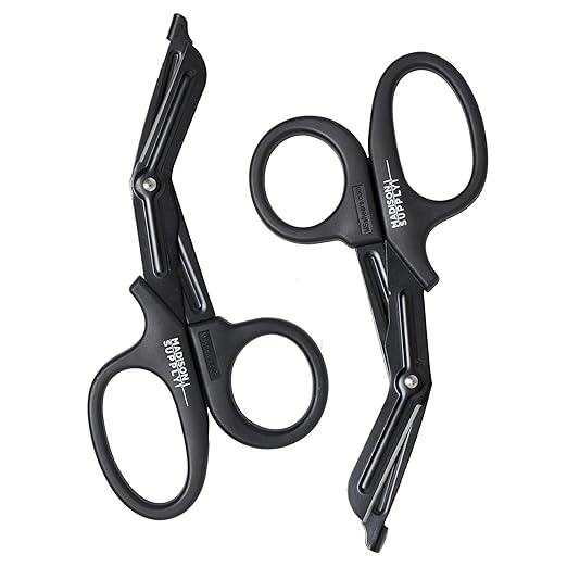 Madison 2 Pack Supply Lefthand Scissors - Black Stainless Steel with Teflon Surface, PP Handler on-Stick Coated Blades Medical Scissors - Durable Fluoride-Coated Trauma Shears - Black