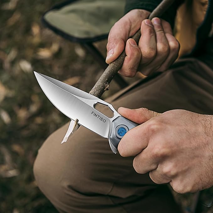FINTISO Pocket Knife 3.38" Folding Knife Premium 14C28N Blade with 6061 Aluminum Alloy Handle, Camping Survival Hiking Knife, Best Gift for Men Women, Atlas Series