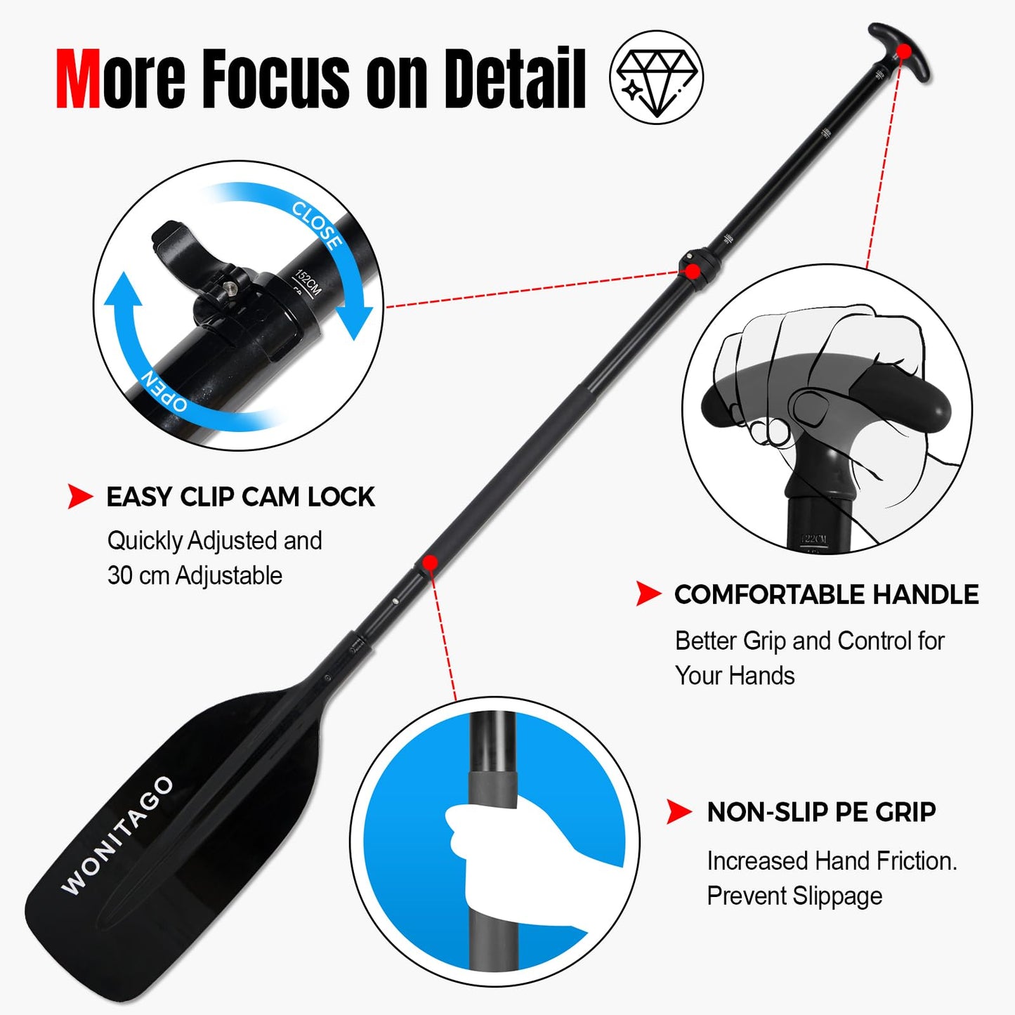 WONITAGO Adjustable Canoe Paddle, Collapsible Boat Paddle, 4-5 FT
