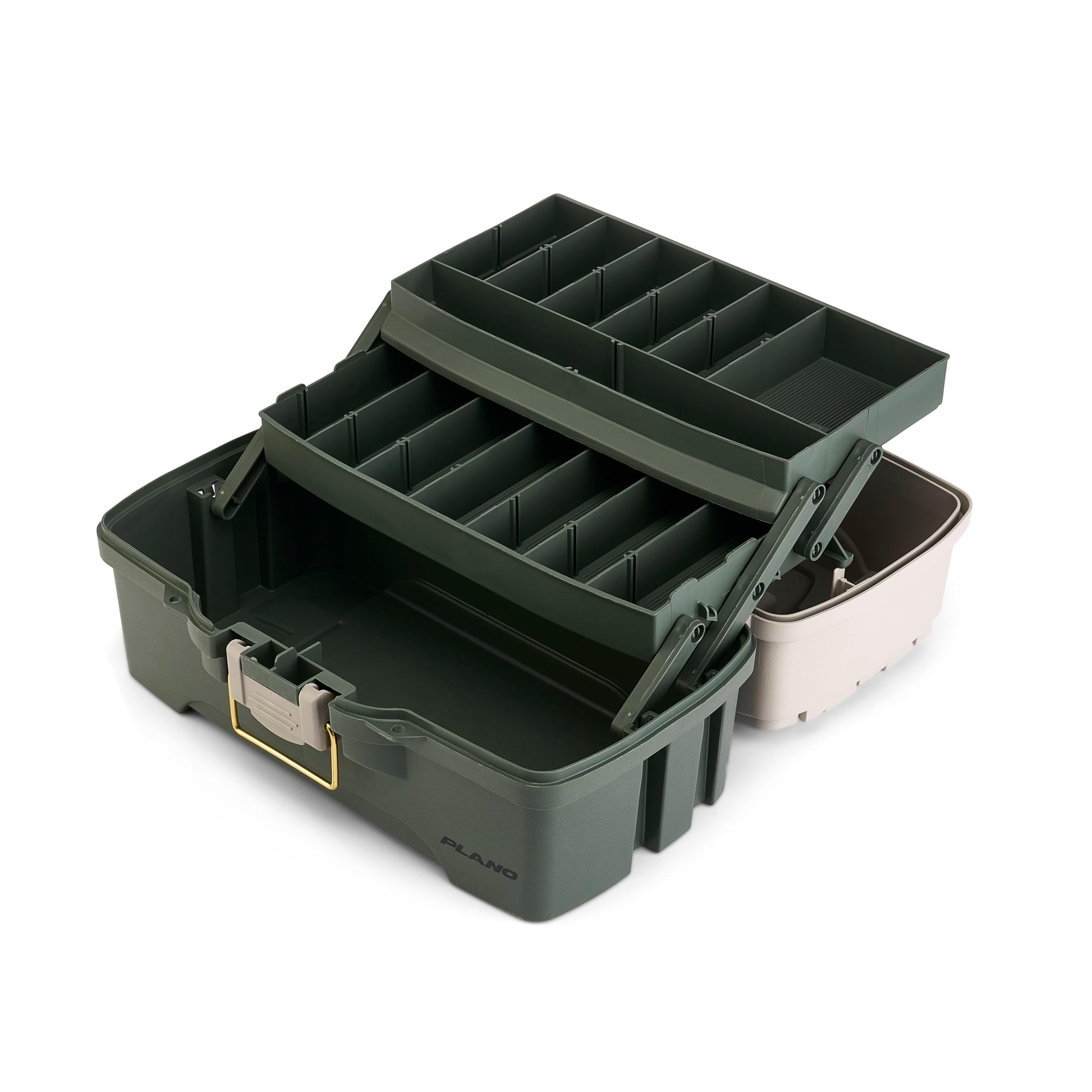 Plano Two-Tray Tackle Box, Green/Tan, Rust-Proof Brass Latch, Top-Access Tray with Deep Storage