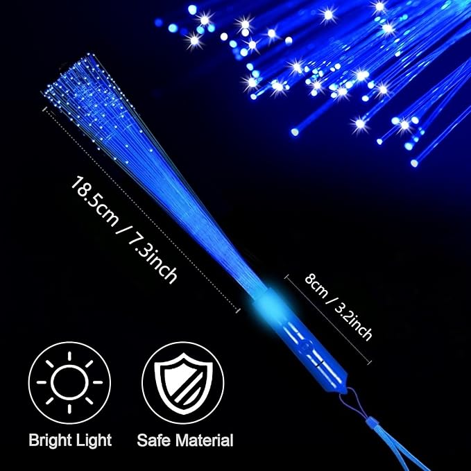 12 Pack Blue Glow Fiber Optic Wands Bulk Light Up Wand Glow Sticks with 3 Light Modes for Easter 4th of July Christmas Party Favors