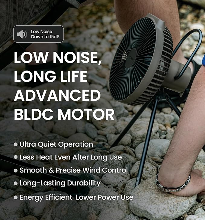 Claymore V600+ Warm Gray Rechargeable Portable Fan ??7,800mAh Battery, 4-Speed BLDC Ultra-Quiet Air