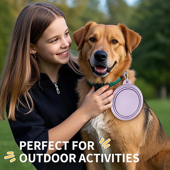 Collapsible Dog Bowls 2-Pack, Portable Travel Dog Bowl with Carabiner, Food-Grade Silicone Pet Bowl for Hiking, Walking (22 OZ Macaron Pink and Violet)