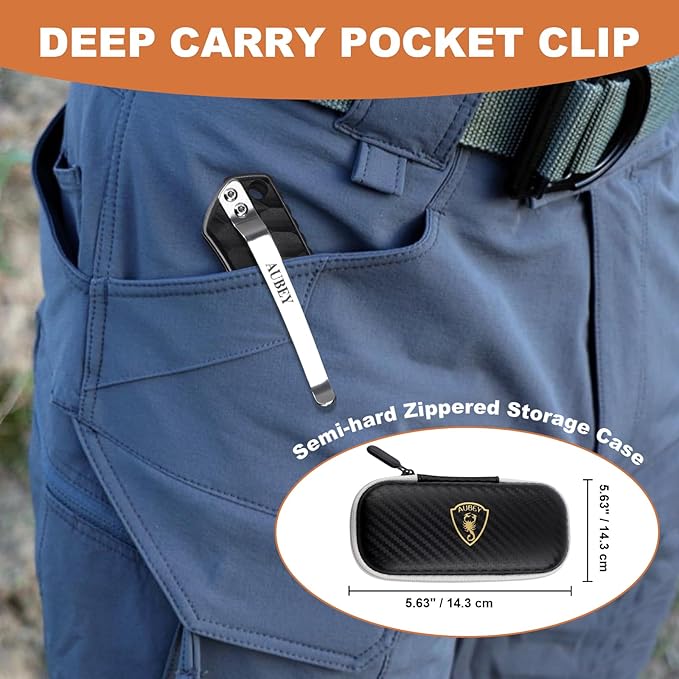 AUBEY Damascus Pocket Knife for Men with Clip EDC, 3.23" VG10 Core Damascus Steel Blade Folding Knife with Black Aluminum Handle, Sharp Camping Knife