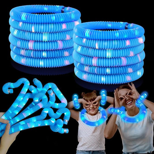 12 PCS Blue Glow Sticks Party Favors for Kids, Light Up Pop Tubes Party Favors for Toddlers, Halloween Party Basket Goodie Bag Stuffer Fillers, Birthday Party Treats Prizes Toy Gifts for Boys Girl