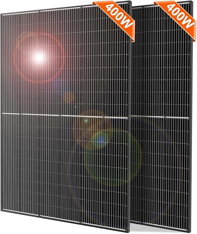 DOKIO 800W (2×400W) Mono Solar Panels 12/24V, 3 m Leads per Panel for Garden/Yard - Home/Backyard Shed or Cabin, Off-Grid 12V?”Use Parallel for Stable Output, Fewer Joints, Quick Setup