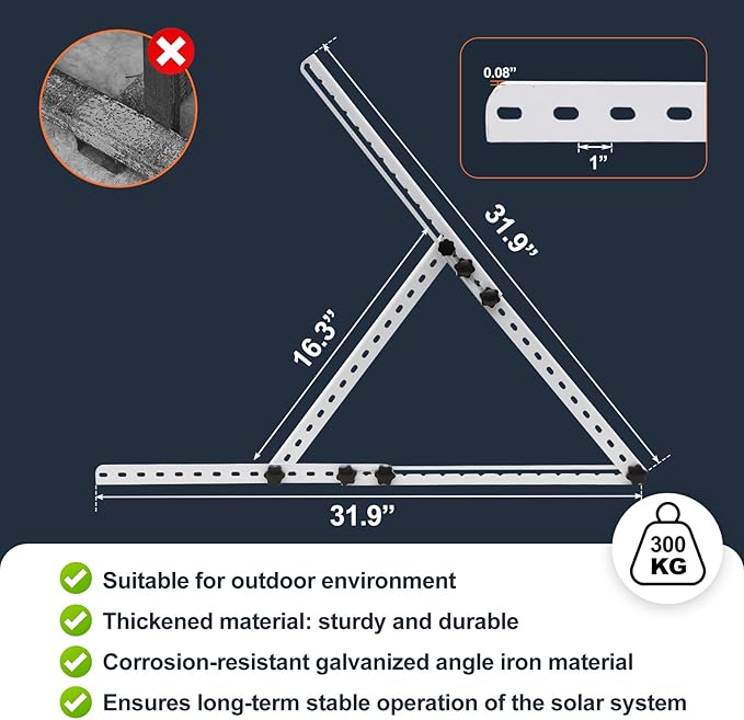 Solar Panel Mount, Upgraded 32" Adjustable Stand with Foldable Tilt Legs Solar Ground Mount for 50-100 Watt Portable Solar Panel for RV, Roof, Boat, and Off-Grid