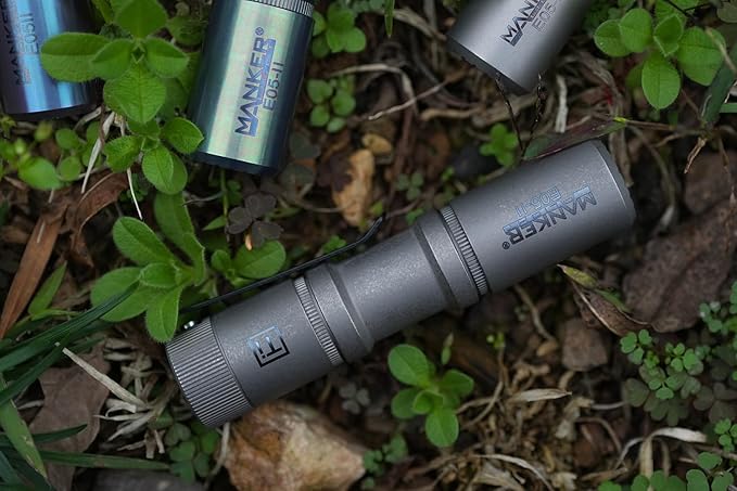 Manker E05 II High Density 800 Lumens High Output EDC Flashlight White LED Emitters, Eeay to Carry, for Camping, Hiking (Titanium - Stonewashed NICHIA 519A-V1 4000K)