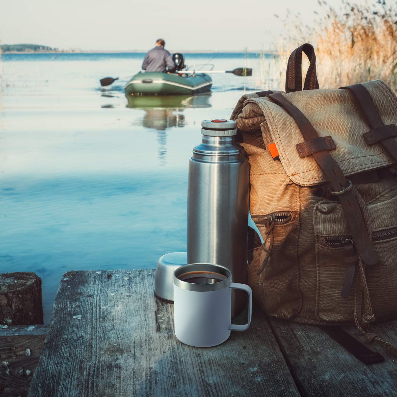 ALOUFEA 12 oz Insulated Travel Coffee Mug with Handle, Navy