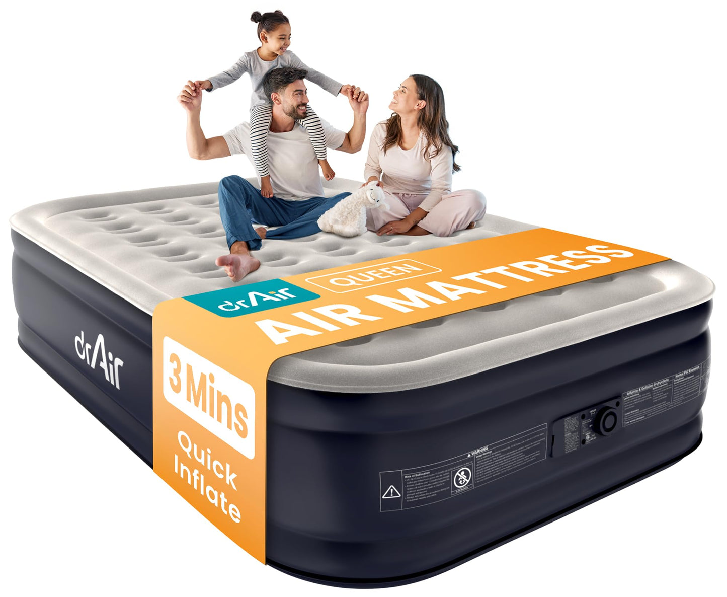 Dr. air Queen Air Mattress with Built-in Pump, 18" Raised Blow Up Mattress, 800 lbs Max Honeycomb