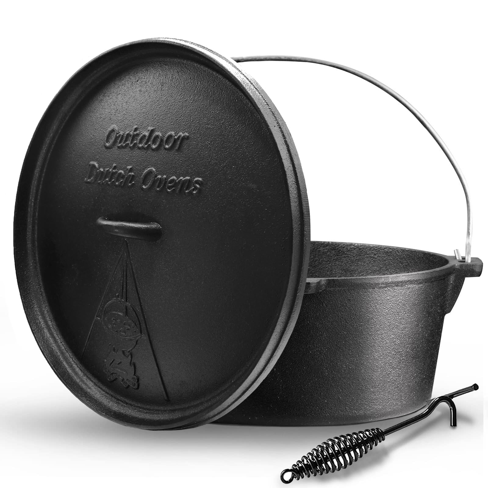 NSIRONS Camping Dutch Oven,12 Qt Pre-Seasoned Cast Iron Camp Dutch Oven Pot with Lid - Lid Lifter